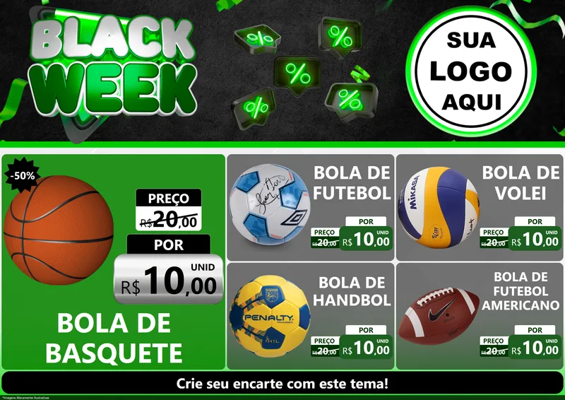Modelo de Encarte para Encarte A4 Horizontal com o tema Black Week para Artigos Esportivos