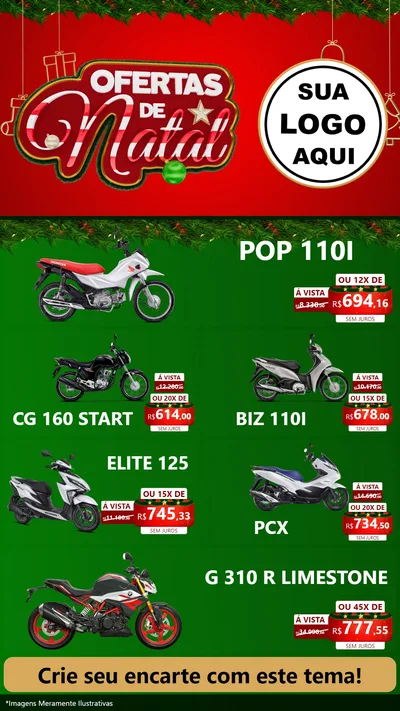 Modelo de TV para TV Vertical com o tema Ofertas de Natal para Concessionaria de Motos