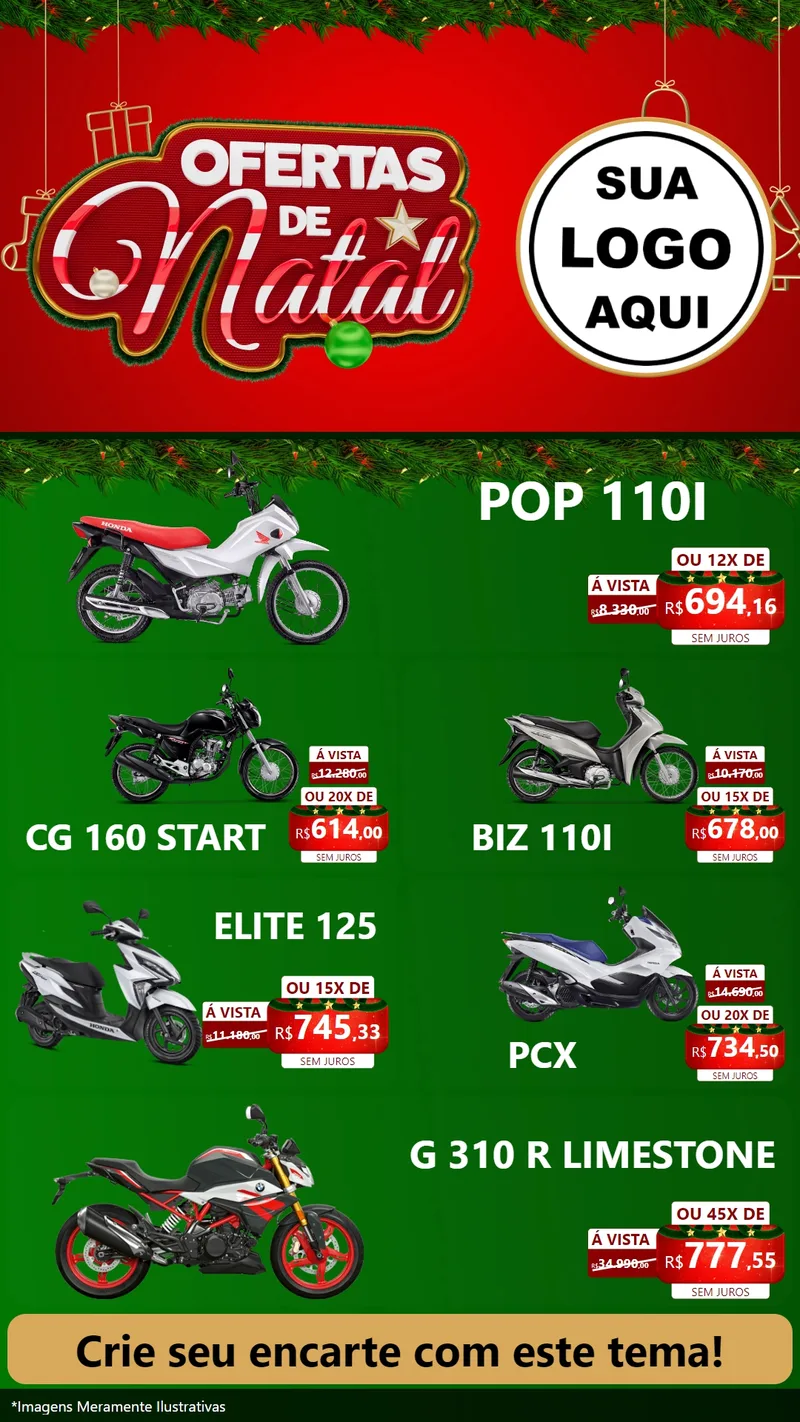 Modelo de TV para TV Vertical com o tema Ofertas de Natal para Concessionaria de Motos