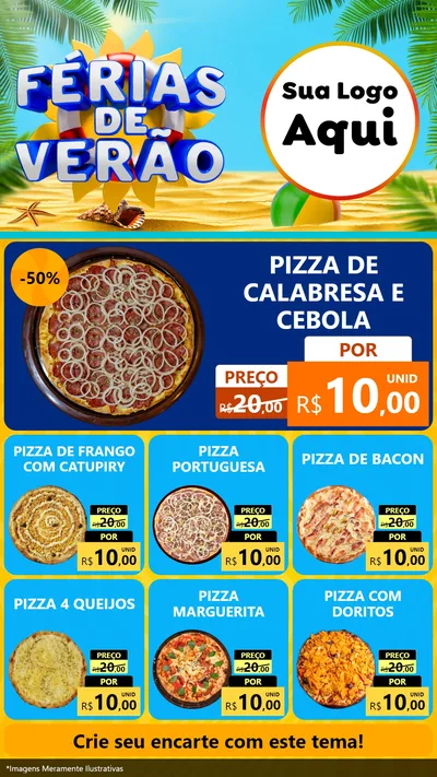 Modelo de Rede Social para Stories com o tema Férias de Verão para Pizzaria