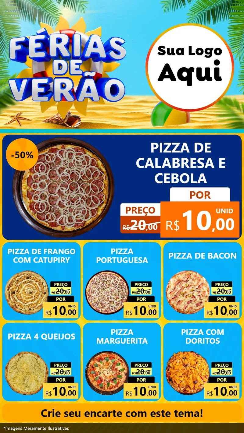 Modelo de Rede Social para Stories com o tema Férias de Verão para Pizzaria