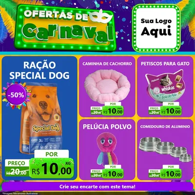 Modelo de Rede Social para Feed Facebook com o tema Ofertas de Carnaval para Pet Shop