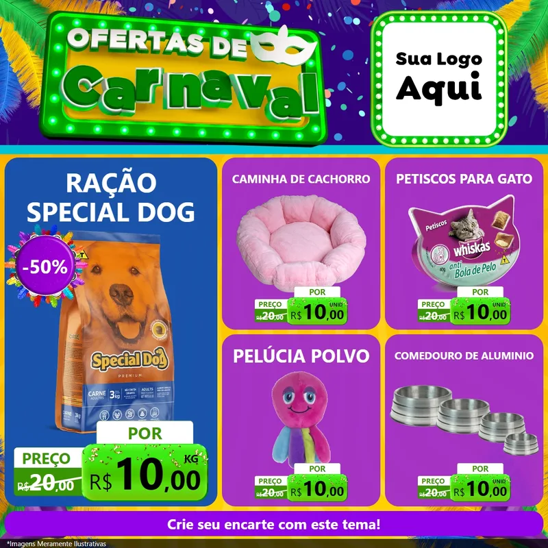 Modelo de Rede Social para Feed Facebook com o tema Ofertas de Carnaval para Pet Shop