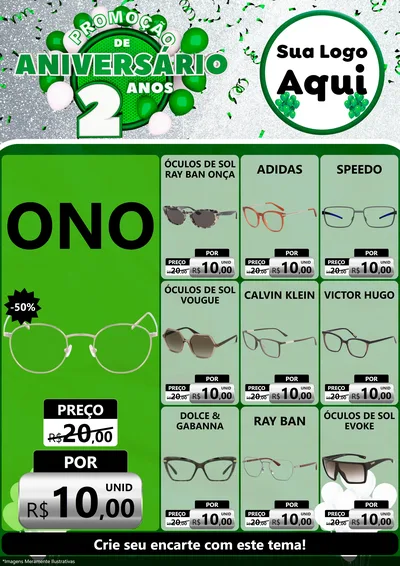 Modelo de Encarte para Encarte A4 Vertical com o tema Promoção de Aniversário - 2 Anos para Óticas