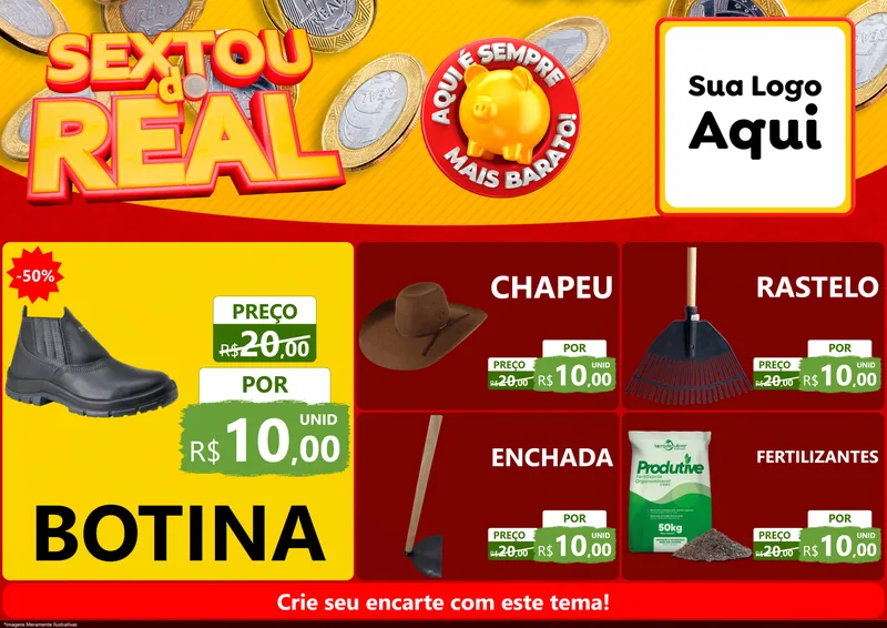 Modelo de Encarte para Encarte A4 Horizontal com o tema Sextou do Real para Agropecuária