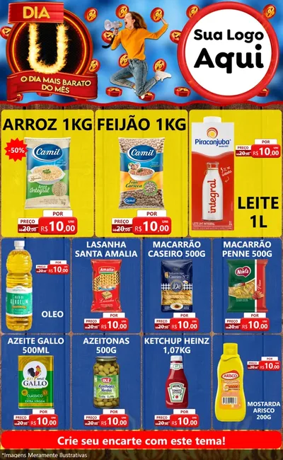 Modelo de Encarte para Encarte Grande com o tema Dia U - O Dia Mais Barato Do Mês para Supermercado