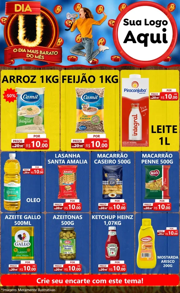Modelo de Encarte para Encarte Grande com o tema Dia U - O Dia Mais Barato Do Mês para Supermercado
