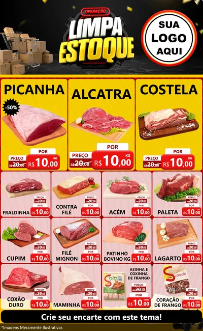Modelo de Encarte para Encarte Grande com o tema Operação Limpa Estoque para Açougue