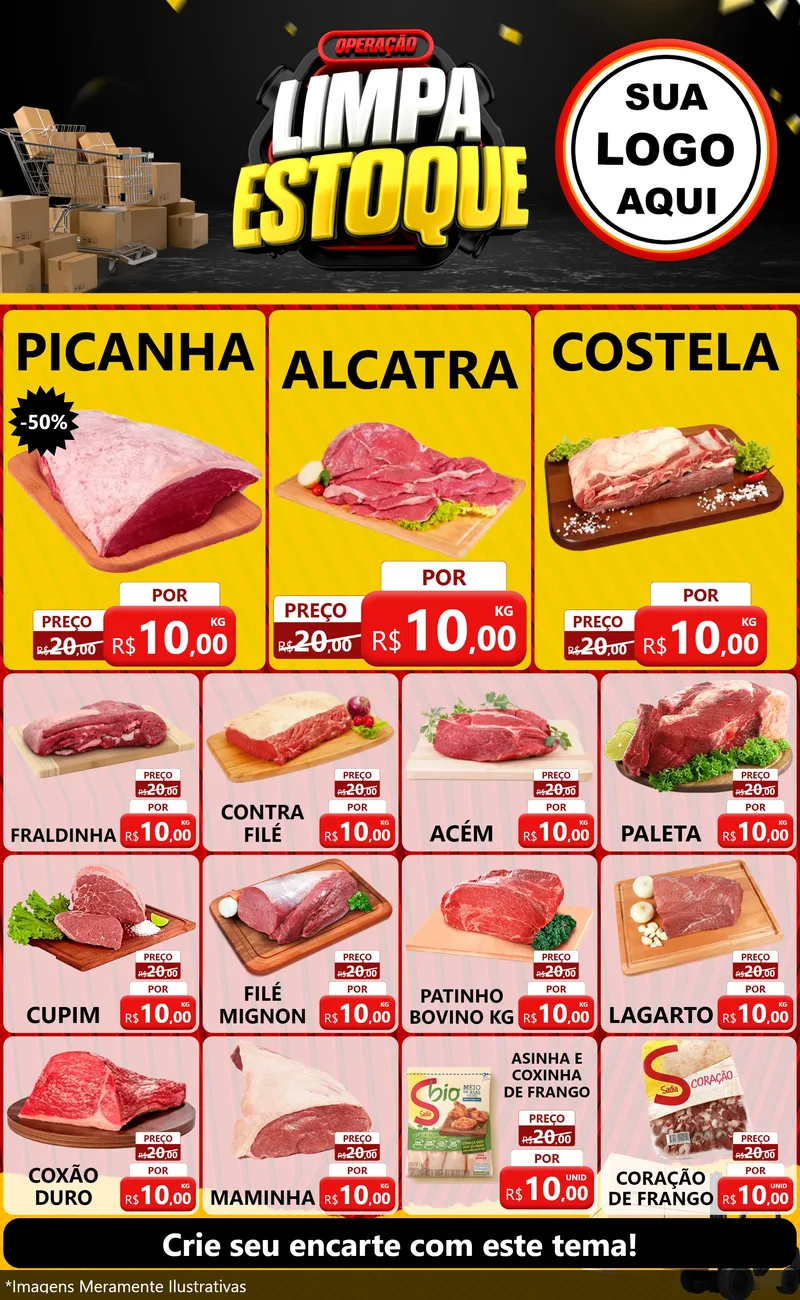Modelo de Encarte para Encarte Grande com o tema Operação Limpa Estoque para Açougue
