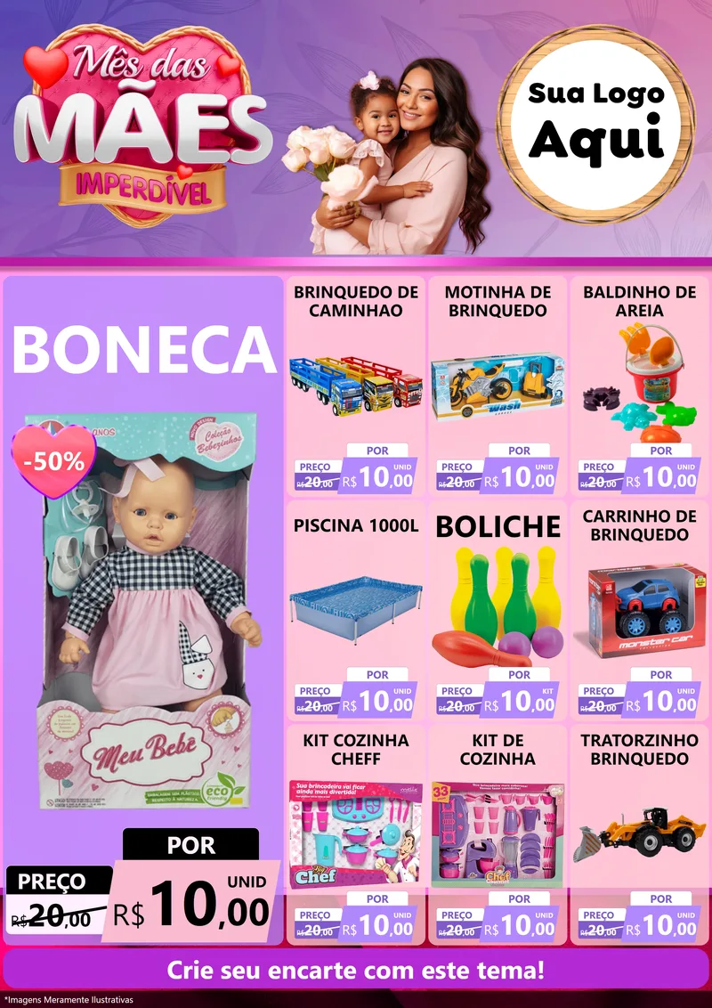 Modelo de Encarte para Encarte A4 Vertical com o tema Mês das Mães Imperdível para Brinquedos