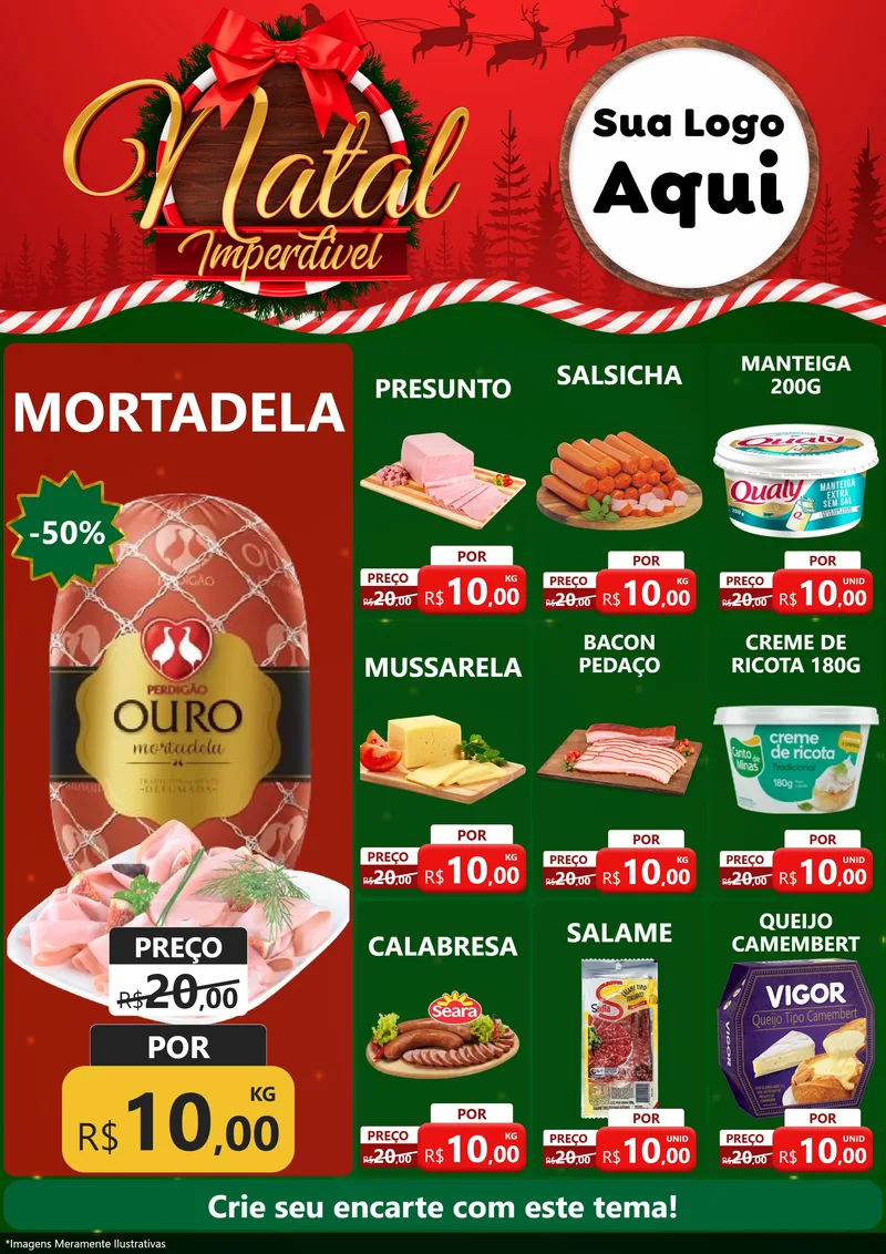 Modelo de Encarte para Encarte A4 Vertical com o tema Natal Imperdível para Frios e Laticínios