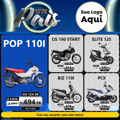 Modelo de Rede Social para Feed Facebook com o tema Sorteio Dia Dos Pais para Concessionaria de Motos