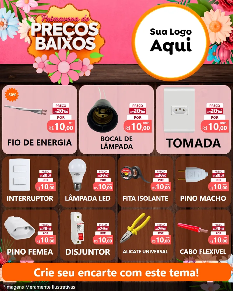 Modelo de Rede Social para Feed Instagram com o tema Primavera de Preços Baixos para Materiais Elétricos