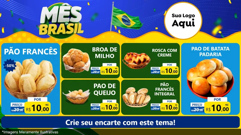 Modelo de TV para TV Horizontal com o tema Mês do Brasil para Padaria