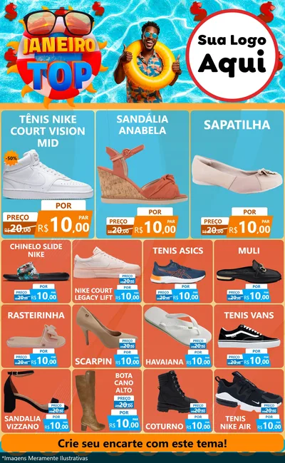 Modelo de Encarte para Encarte Grande com o tema Janeiro Top para Calçados