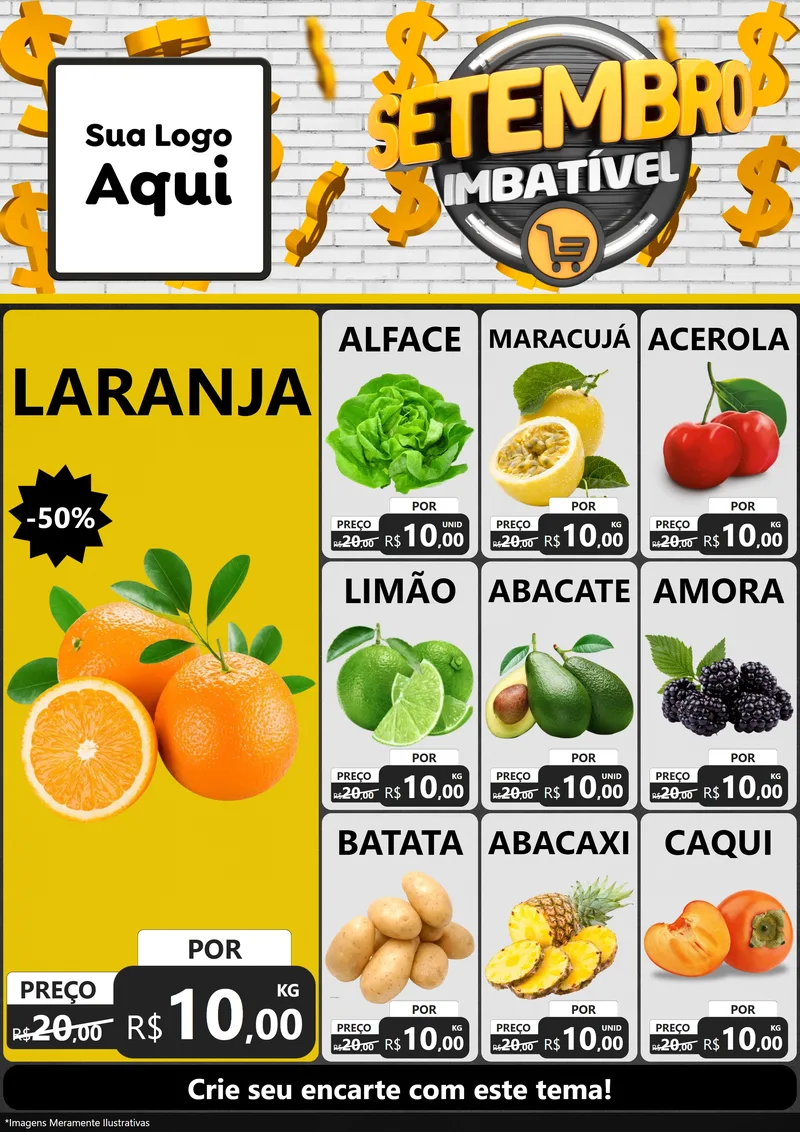 Modelo de Encarte para Encarte A4 Vertical com o tema Setembro Imbatível para Hortifrúti