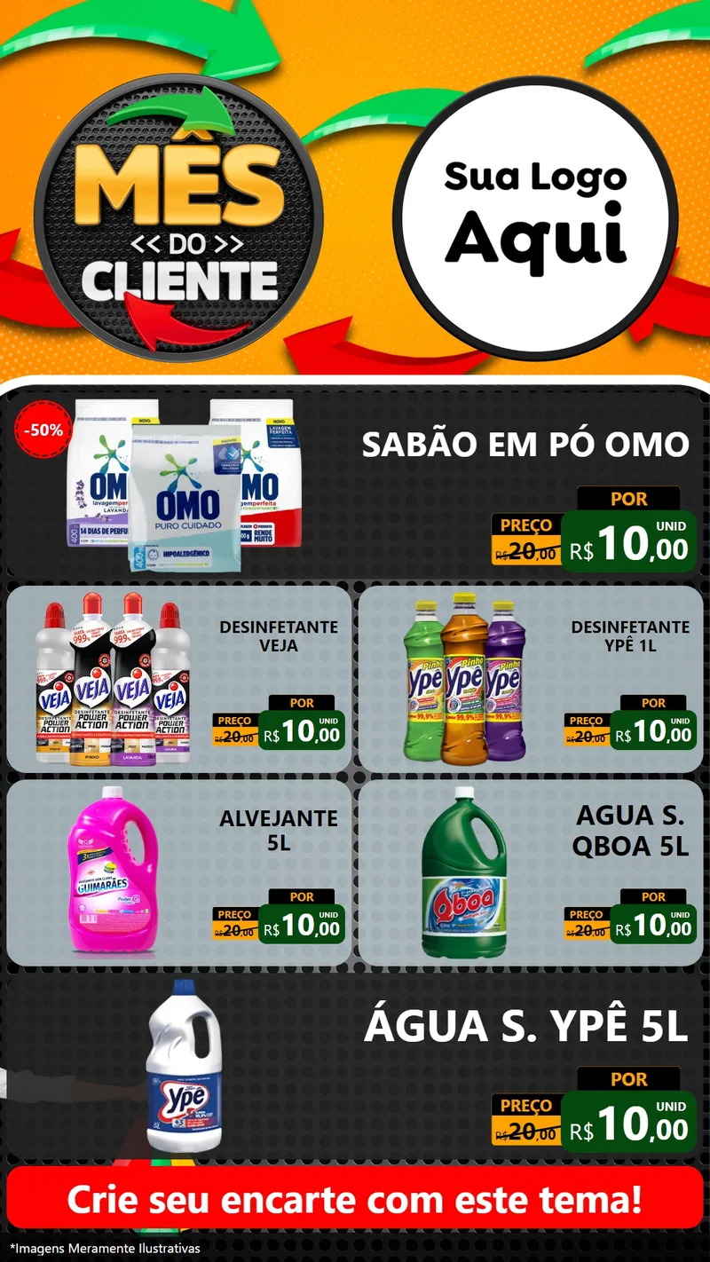 Modelo de TV para TV Vertical com o tema Mês do Cliente para Produtos de Limpeza