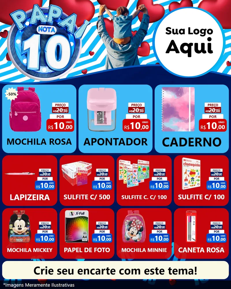 Modelo de Rede Social para Feed Instagram com o tema Papai Nota 10 para Papelaria