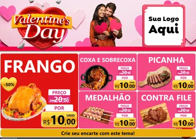 Modelo de Encarte para Encarte A4 Horizontal com o tema Valentine's Day para Assados