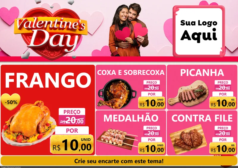 Modelo de Encarte para Encarte A4 Horizontal com o tema Valentine's Day para Assados