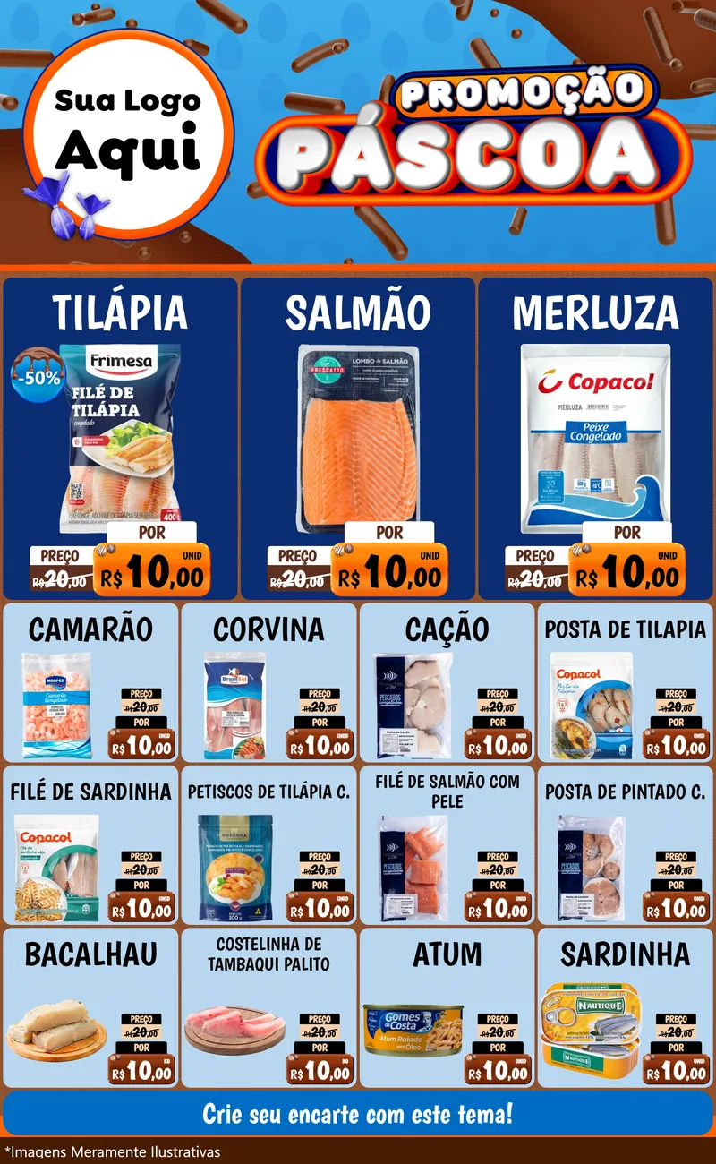 Modelo de Encarte para Encarte Grande com o tema Promoção Páscoa para Peixaria