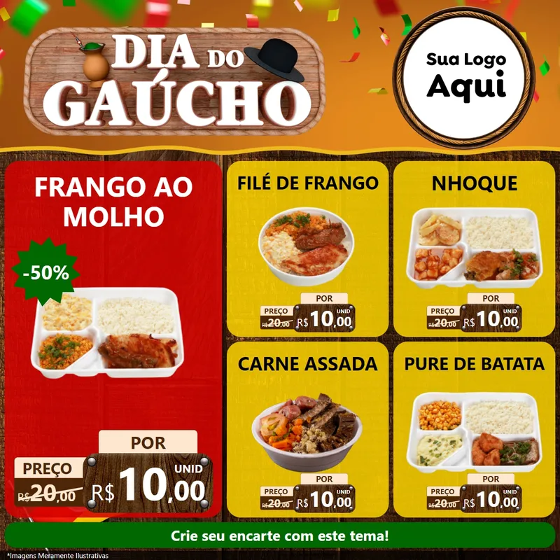 Modelo de Rede Social para Feed Facebook com o tema Dia do Gaúcho para Restaurante