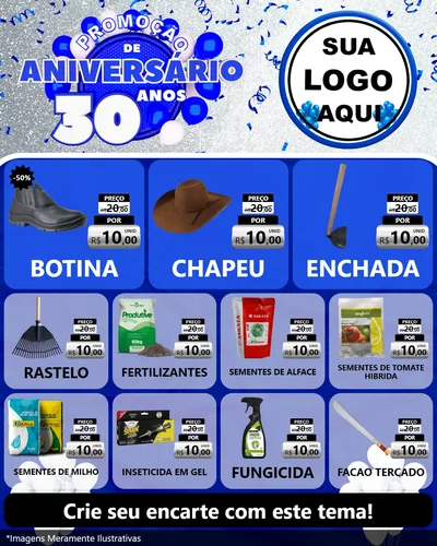 Modelo de Rede Social para Feed Instagram com o tema Promoção de Aniversário - 30 Anos para Agropecuária