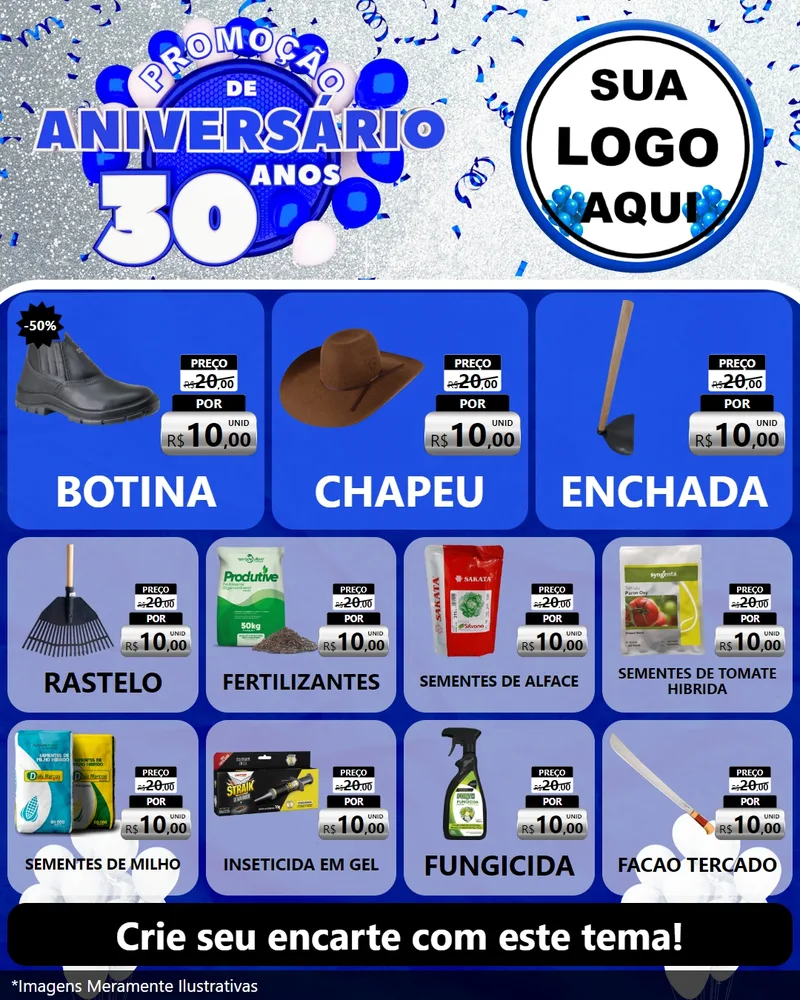 Modelo de Rede Social para Feed Instagram com o tema Promoção de Aniversário - 30 Anos para Agropecuária