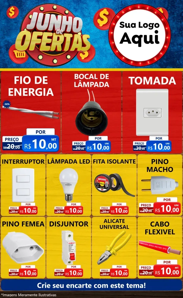 Modelo de Encarte para Encarte Grande com o tema Junho de Ofertas para Materiais Elétricos
