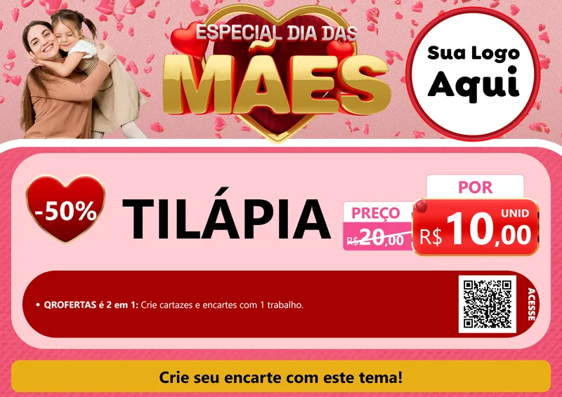 Modelo de Cartaz para Cartaz A4 Horizontal com o tema Especial Dia Das Mães para Peixaria