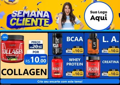 Modelo de Encarte para Encarte A4 Horizontal com o tema Semana do Cliente para Suplementos alimentares