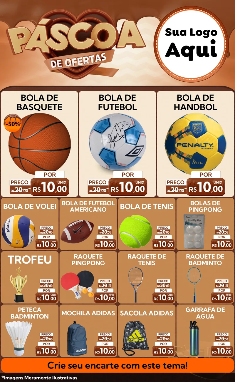 Modelo de Encarte para Encarte Grande com o tema Páscoa de Ofertas para Artigos Esportivos
