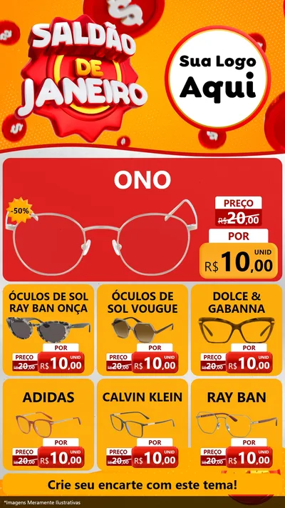 Modelo de Rede Social para Stories com o tema Saldão de Janeiro para Óticas