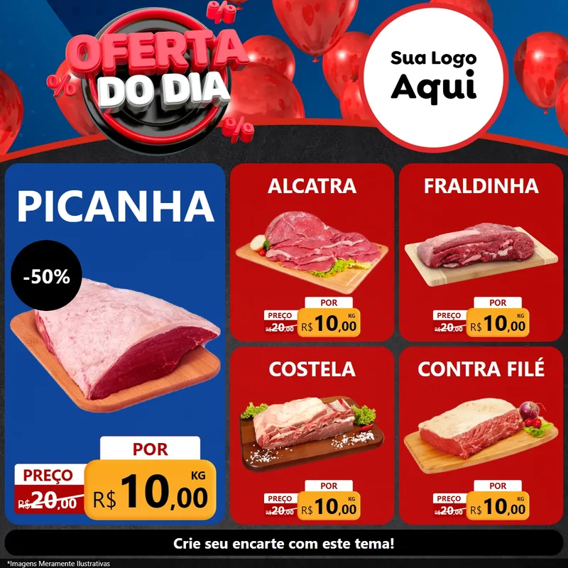 Modelo de Rede Social para Feed Facebook com o tema Oferta do Dia para Açougue