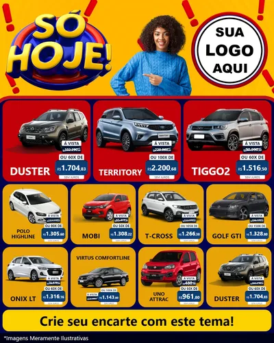Modelo de Rede Social para Feed Instagram com o tema Só Hoje! para Concessionaria de Carros