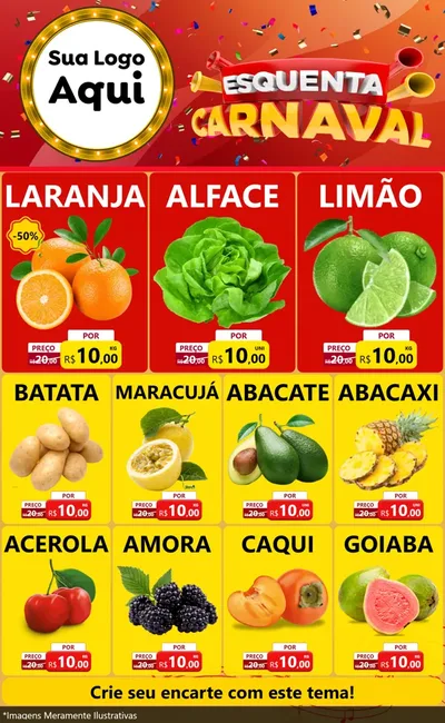 Modelo de Encarte para Encarte Grande com o tema Esquenta Carnaval para Hortifrúti
