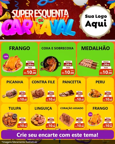 Modelo de Rede Social para Feed Instagram com o tema Super Esquenta de Carnaval para Assados