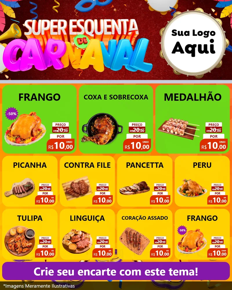 Modelo de Rede Social para Feed Instagram com o tema Super Esquenta de Carnaval para Assados