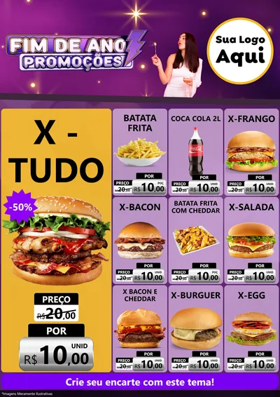 Modelo de Encarte para Encarte A4 Vertical com o tema Fim de Ano Promoções para Hamburgueria