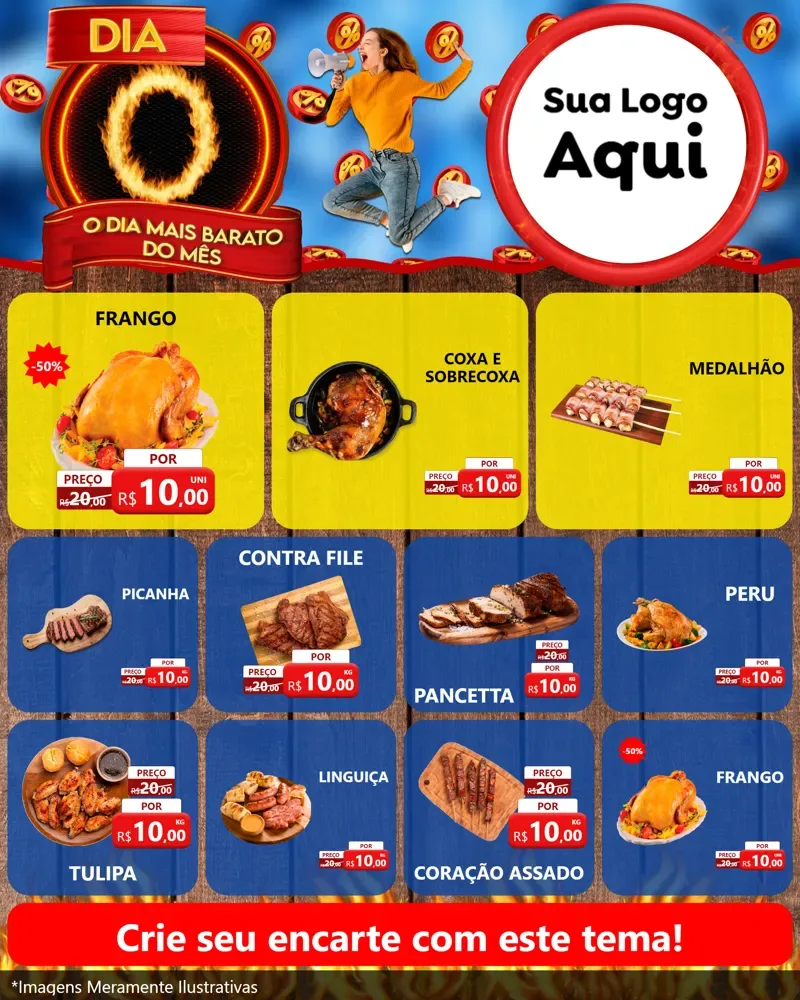 Modelo de Rede Social para Feed Instagram com o tema Dia O - O Dia Mais Barato Do Mês para Assados