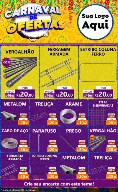 Modelo de Encarte para Encarte Grande com o tema Carnaval de Ofertas para Ferragens
