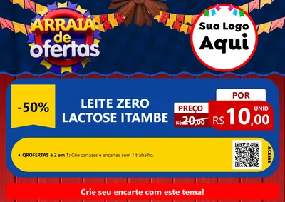 Modelo de Cartaz para Cartaz A4 Horizontal com o tema Arraiá de Ofertas para Frios e Laticínios