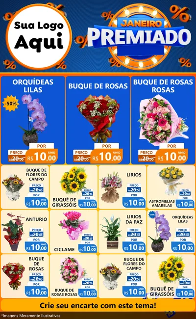 Modelo de Encarte para Encarte Grande com o tema Janeiro Premiado para Floricultura e jardim