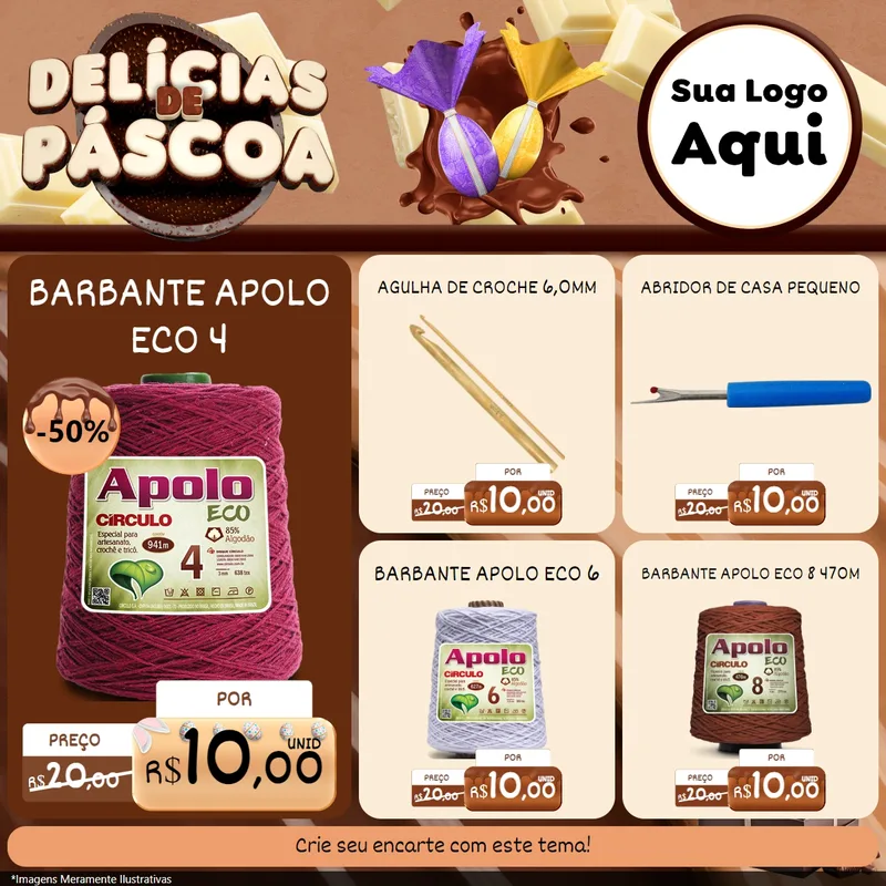 Modelo de Rede Social para Feed Facebook com o tema Delícias de Páscoa para Armarinho e Aviamentos