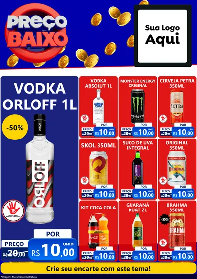 Modelo de Encarte para Encarte A4 Vertical com o tema Preço Baixo para Distribuidora de bebidas