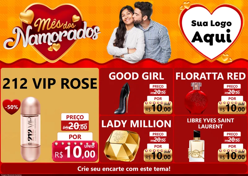Modelo de Encarte para Encarte A4 Horizontal com o tema Mês dos Namorados para Perfumes
