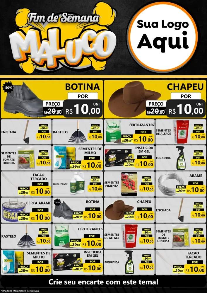 Modelo de Encarte para Encarte A4 Vertical com o tema Fim de Semana Maluco para Agropecuária