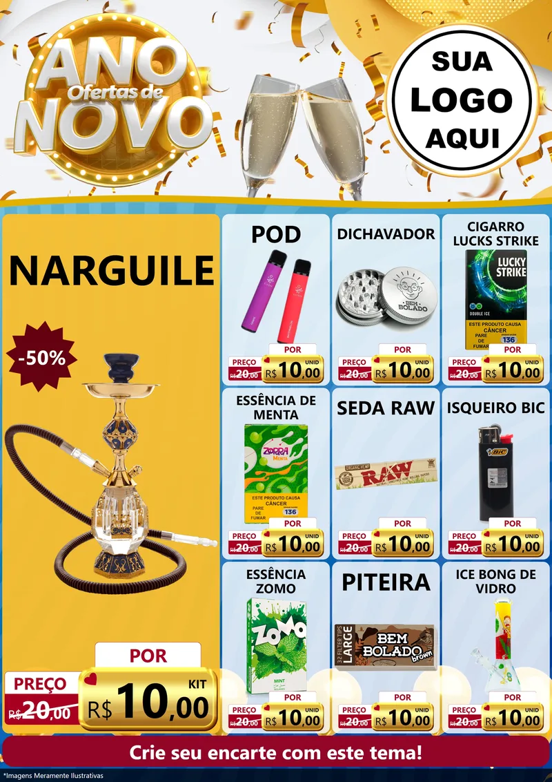 Modelo de Encarte para Encarte A4 Vertical com o tema Ofertas de Ano Novo para Tabacaria