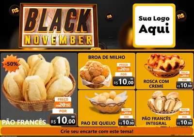 Modelo de Encarte para Encarte A4 Horizontal com o tema Black November para Padaria