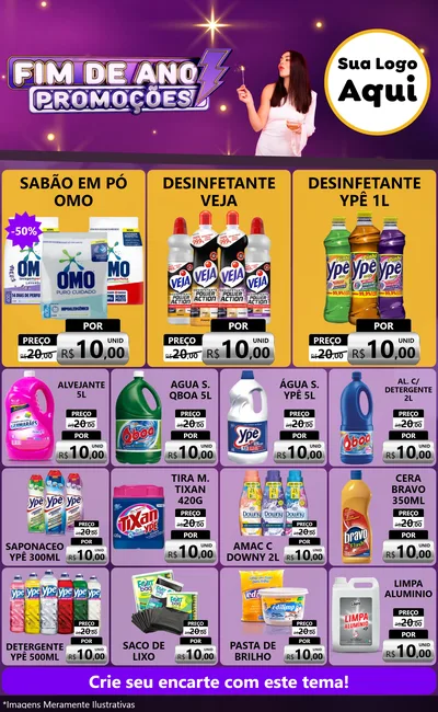 Modelo de Encarte para Encarte Grande com o tema Fim de Ano Promoções para Produtos de Limpeza